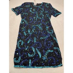 Stenay Formal Dress Large Sequin Beaded Silk Cocktail New Years Party